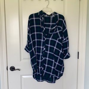 Small oversized plaid button down top